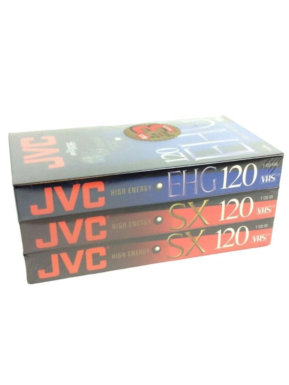 JVC VHS Video Tapes 3 Pack: 1 T-120 EHG & 2 T-120 SX High Energy Factory Sealed